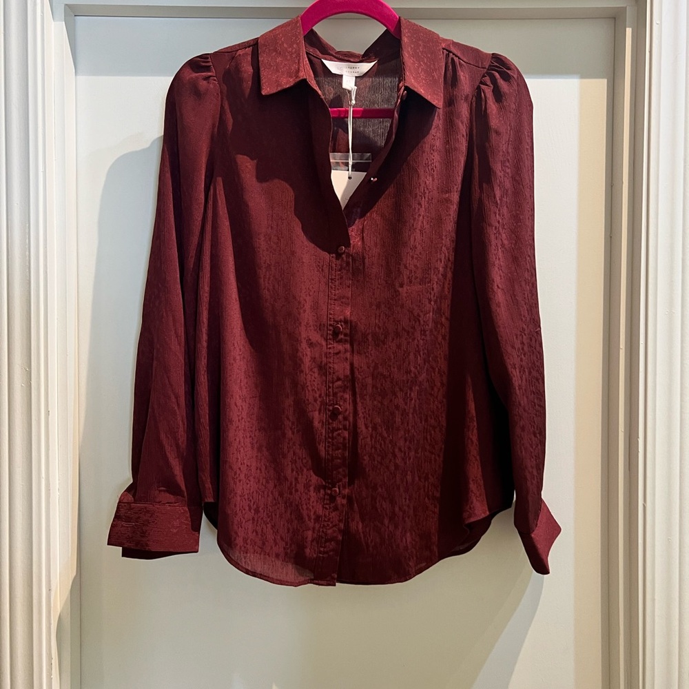 LC Lauren Conrad Deep Burgundy Button-Down Blouse Size XS